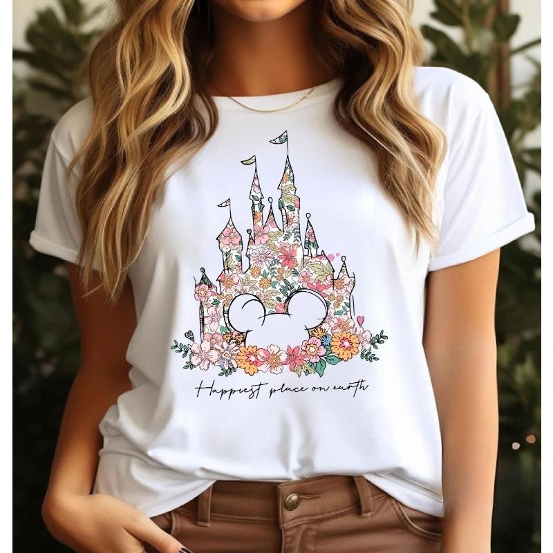 Disne Castle Printed Tshirt Magic Kingdom Peripheral Pattern Printed Summer Luxury Brand Cotton Unisex and Unisexs Tshirts
