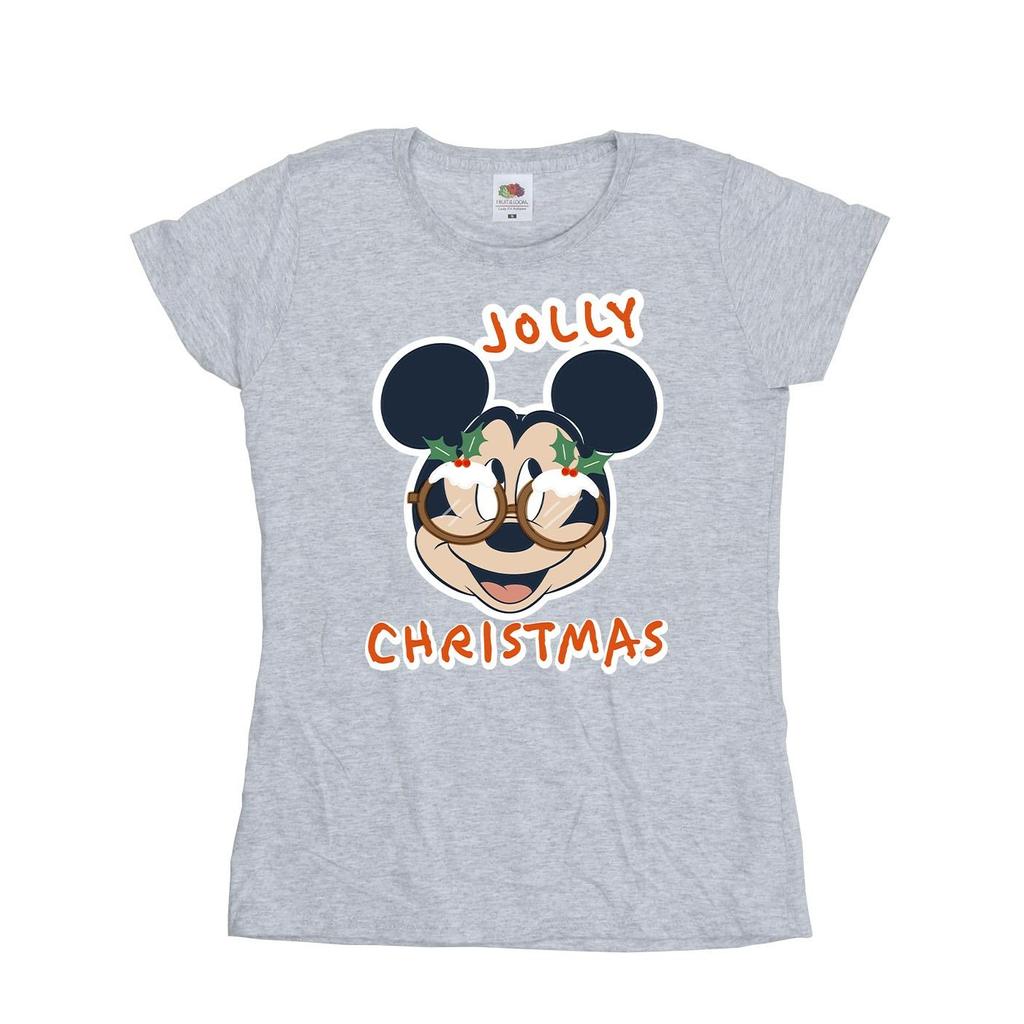 Disney Womens/Ladies Mickey Mouse Jolly Christmas Glasses Cotton T-Shirt