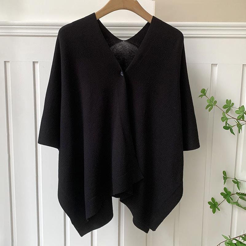 Women’s Lightweight Knit Cape Shawl – Long Sun Protection Summer Cover Up Cardigan чёрный