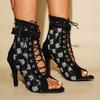 Fashion Women High-heeled Cool Boots Fashion Pointed Summer Ankle Boot Open Toe Fish Mouth Cool Boots for Women Lace Up Canvas Cool Boot