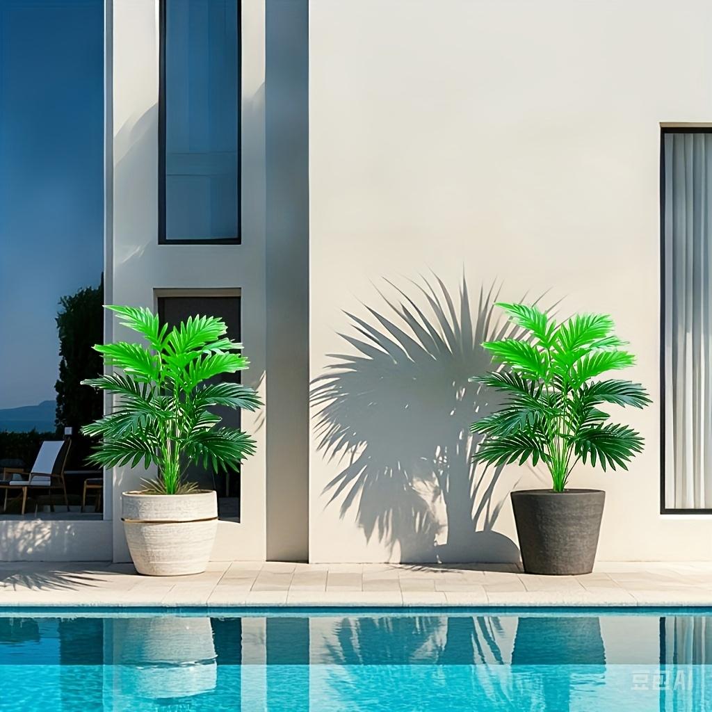 2 piezas Palmeras Artificiales, 35.6 Pulgadas - Verdor de Plástico de Tacto Real para Decoración de Hogar y Oficina - Colocación de Piso Interior/Exterior