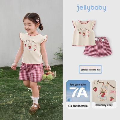 JELLYBABY Girls' Plaid Flutter Sleeve Top & Shorts Set