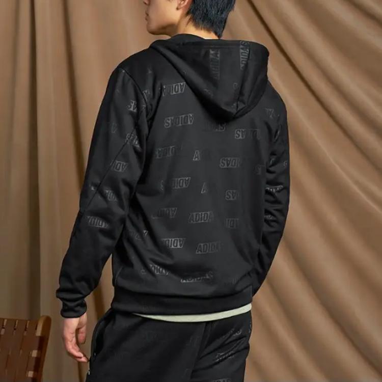 Adidas Letter Print Hooded Long Sleeve Jacket Men Jacket Black IJ6427