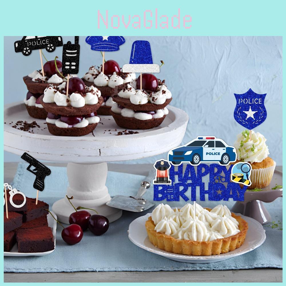 Police Theme Birthday Cake Decorations With Paper Cake Toppers For Party Celebration