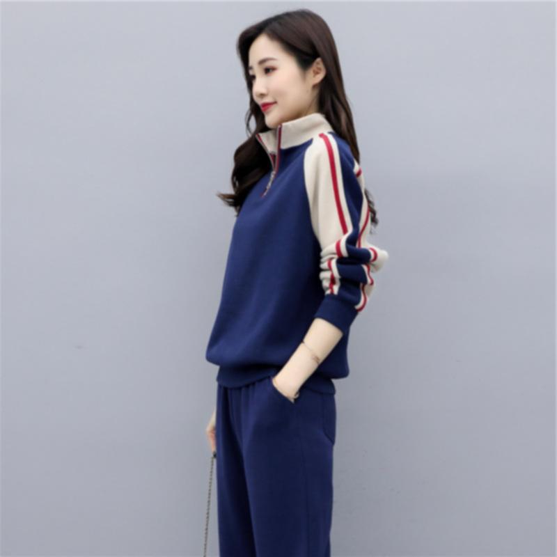 Toamnă Nou Stil Coreean La Modă Costum Pantaloni Largi pentru Femei Mărimi Mari Larg Casual Costum Sport pentru Pantaloni Până la Glezne Set Două Piese