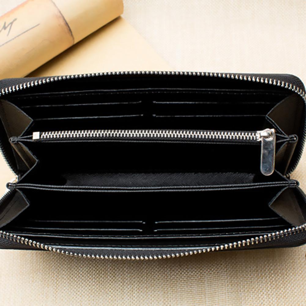 Cross Pattern Men Wallet Leather Long Wallet Purse with Zipper Closure