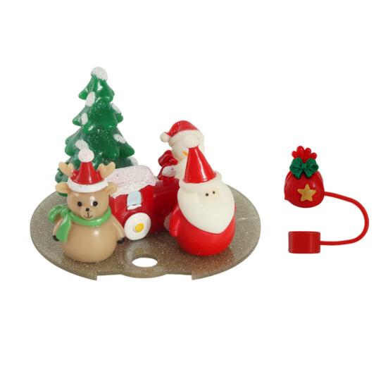1 Set Christmas Straw Cover Cap Food Grade Dust-proof No Spill 40oz Tumbler Lid Straw Tip Topper Protector Decoration Cup Accessories