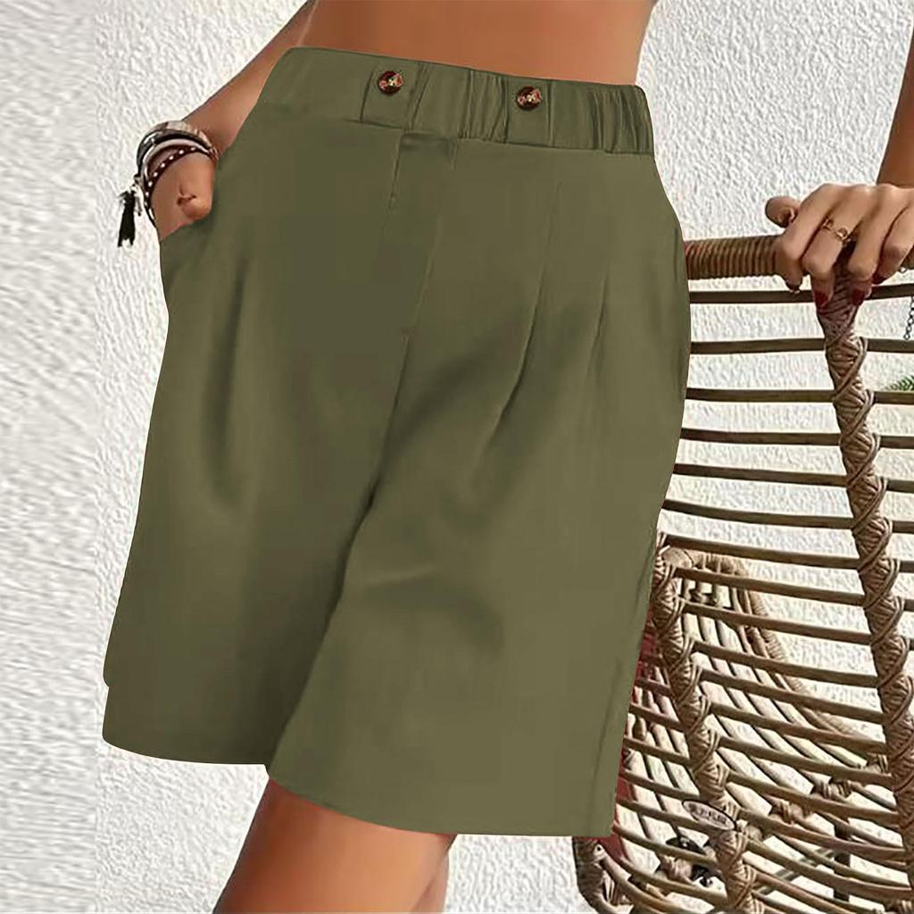 Women's Casual Loose Fit High Waist Shorts with Pockets Elastic Waistband Wide Leg Summer Bottoms