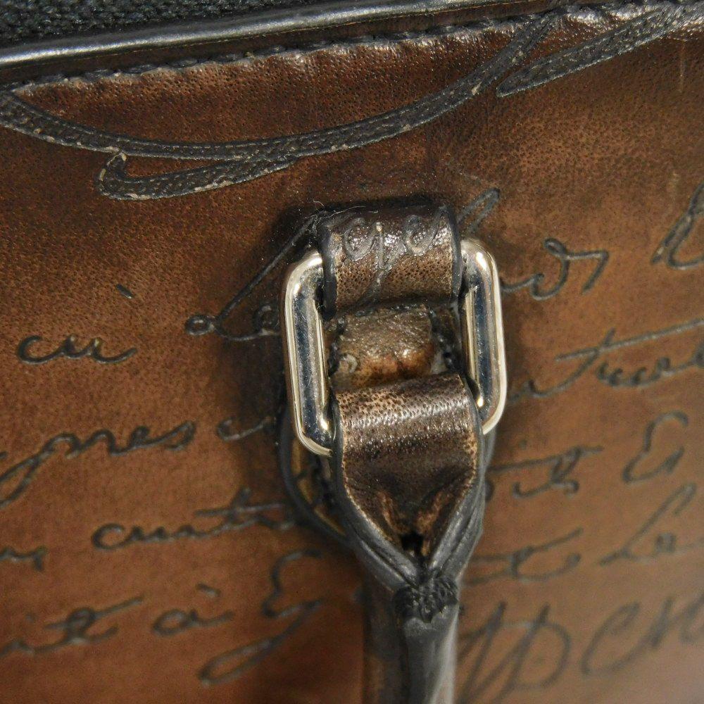 Used Anjou Nano Scritto Leather Pouch 11828 7922 Mini Body Bag/Waist Bag Calligraphy Cacao Men's from Japan AUTHENTIC