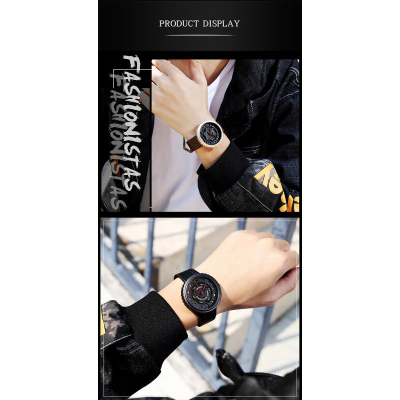 New Watch Men's Belt Business Quartz Watch Hollow Large Dial Fashion Personality Trendy Watch