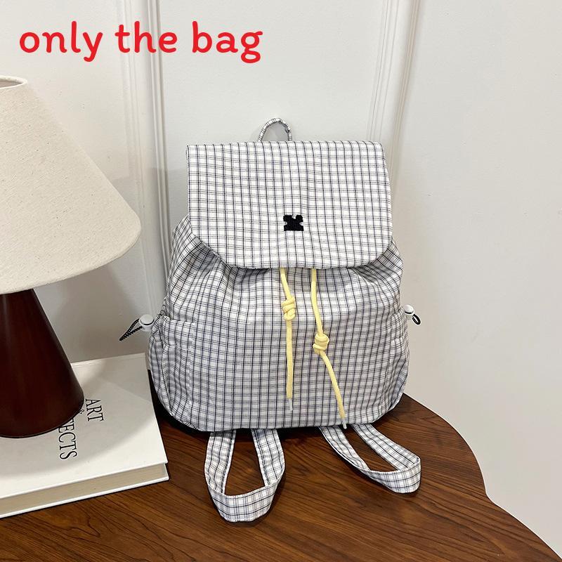 Lässiger karierter Nylon-Schulrucksack mit Nahtdetails für den täglichen Gebrauch