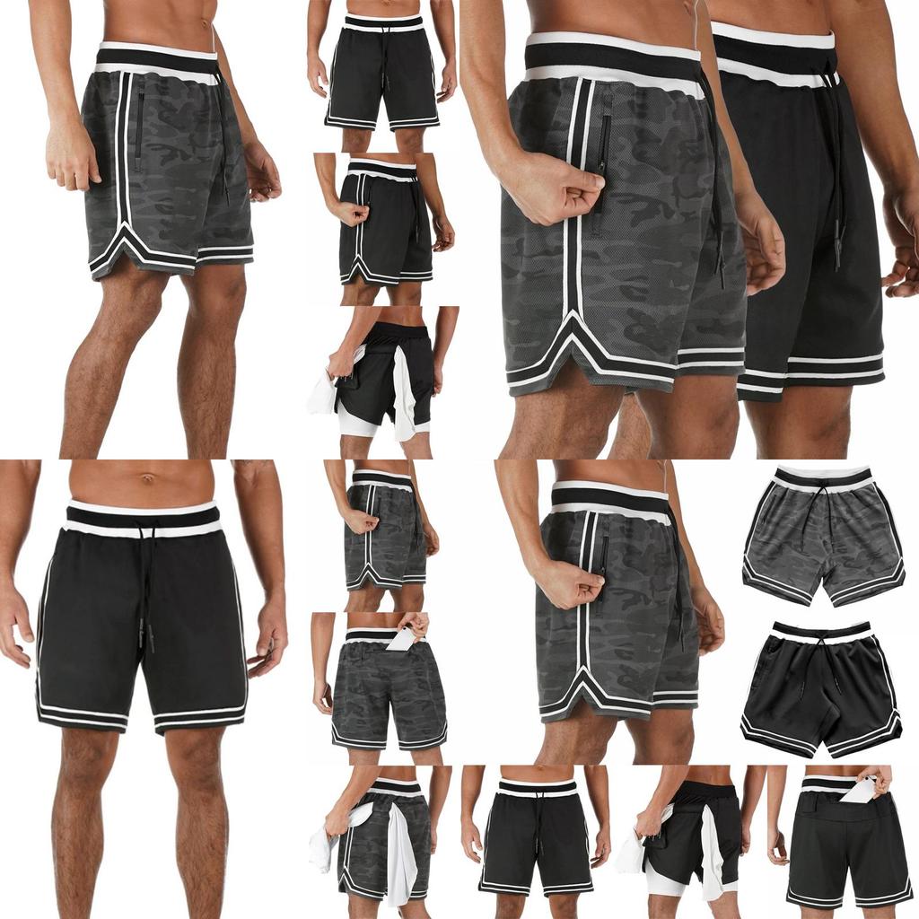 Men's Fitness Sports Shorts With Adjustable Waist And Hidden Zipper Pockets