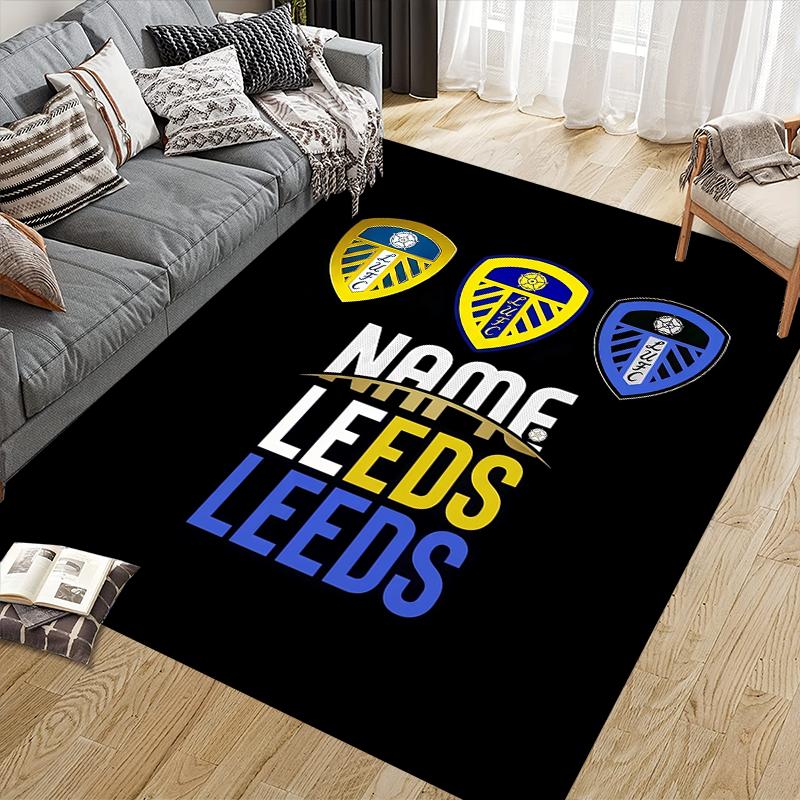 Custom Name,Leeds United Home Sofa Decoration for Living Room & Bedroom, Non‑Slip Play Flannel Floor Mat for Game Room