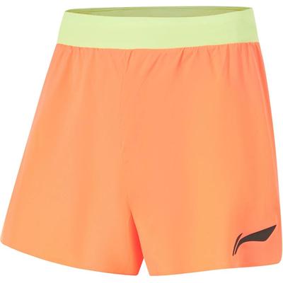 Serie de Correr Li Ning Bloque de Color Logo Cintura Media Secado Rápido Pierna Recta Pantalones Cortos Deportivos Pantalones Cortos para Hombre Fluorescente-Melón-Naranja AKSU003-5