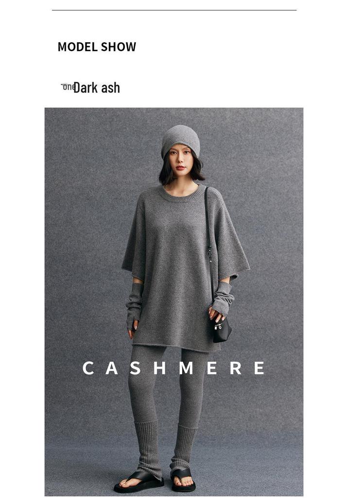 Damen Kaschmir Pullover mit Rundhalsausschnitt - Winter 2026, Mittellang, Fünf-Punkt-Ärmel, Sanfter Stil, Lockere Passform, Schlankmachende Strickware.