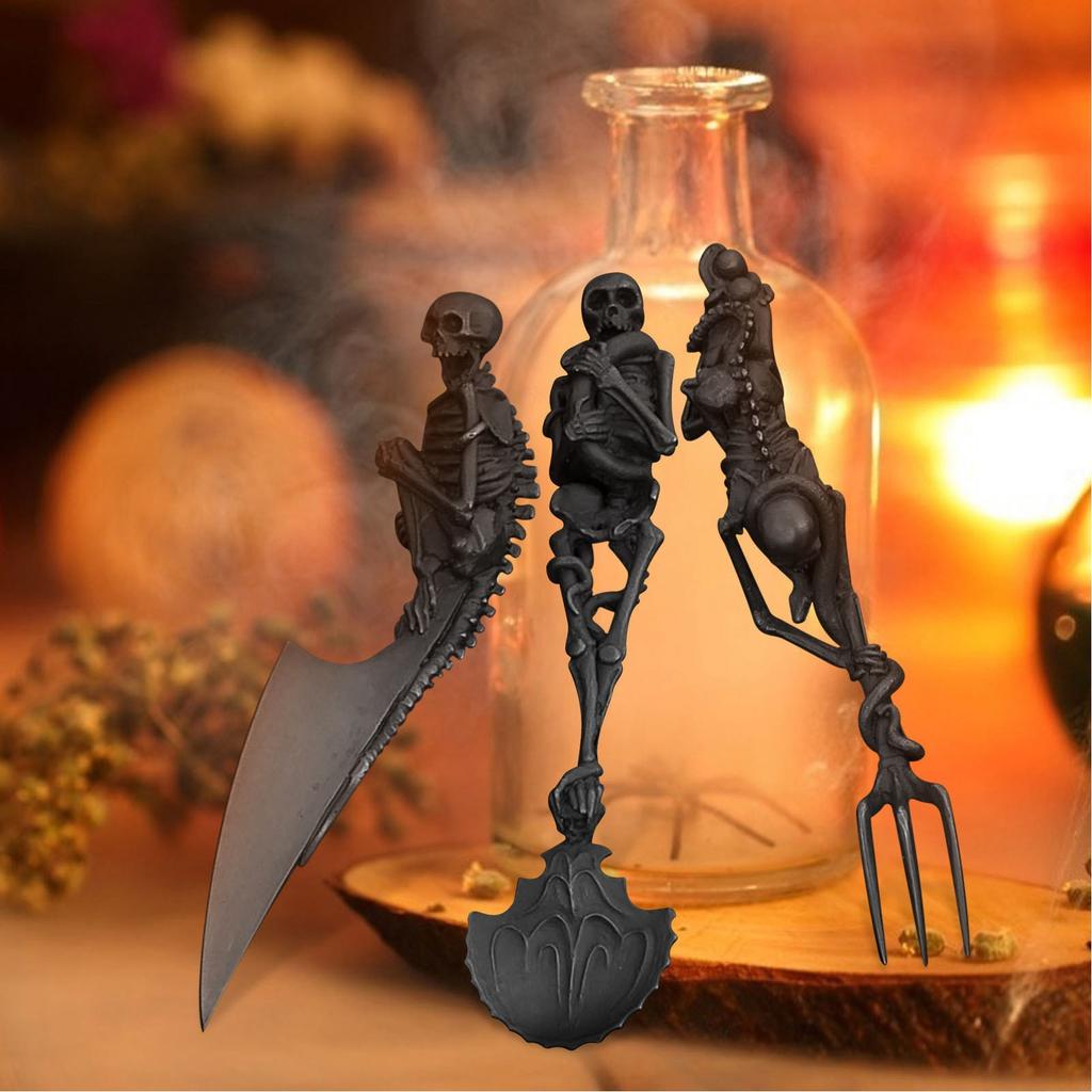 Skeleton Skull Zinc Alloy Cutlery Set Gothic Handle Knife, Fork and Spoon Set Witchy Halloween Tableware for Easter Gifts