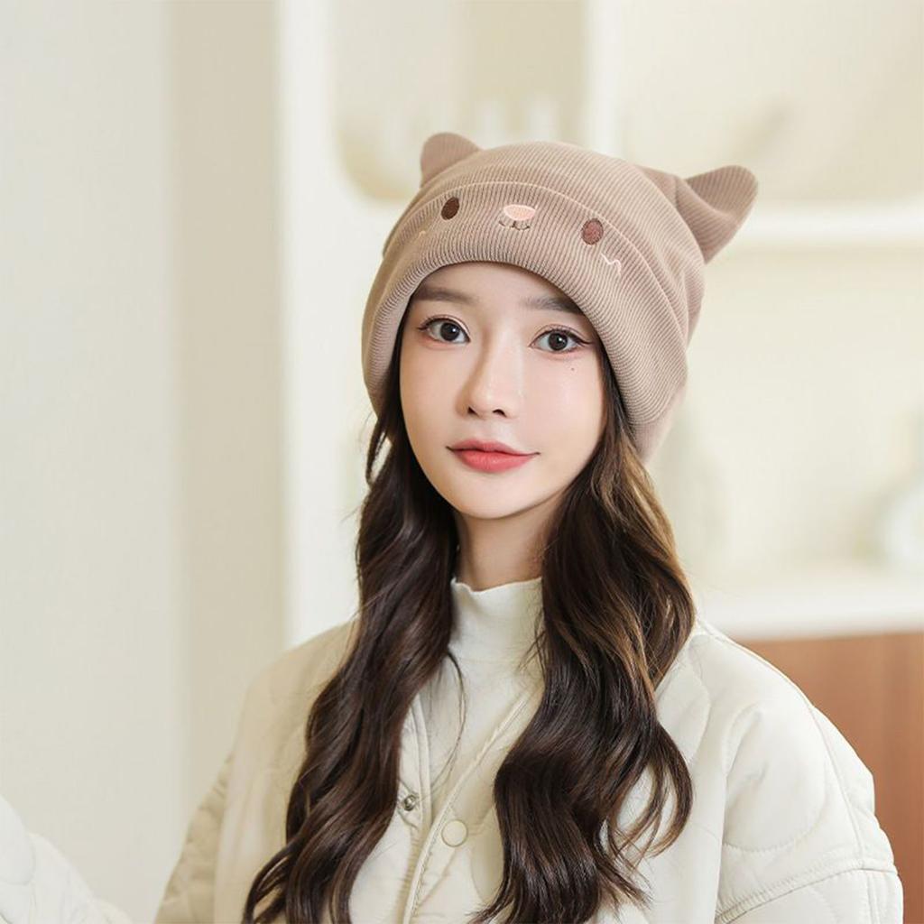 Cute Woollike Knitted Hat Cat Ears Womens Lady Girl Headgear Cap Christmas Hats Soft Beanie Hat Pullover Cap