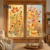 Nature Theme Window Art 5Pcs Autumn Maple Pumpkin Static Clings, Fall Harvest Stickers, Decorative PVC Glass Stickers Glue-Free Removable Decor