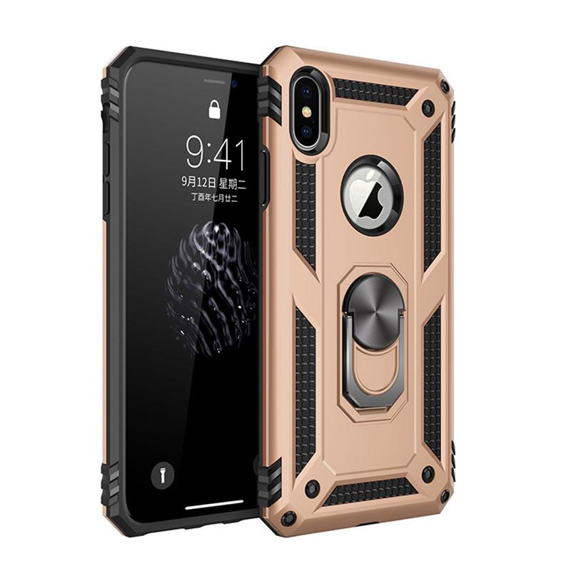 Rugged Armor Phone Case For iPhone X XR XS 11 12 13 Mini Pro Max 6 7 8 Plus Finger Magnetic Ring Hard Holder Shockproof Cover