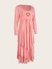 Stylish Heart-Embellished Layered Solid Color Dress