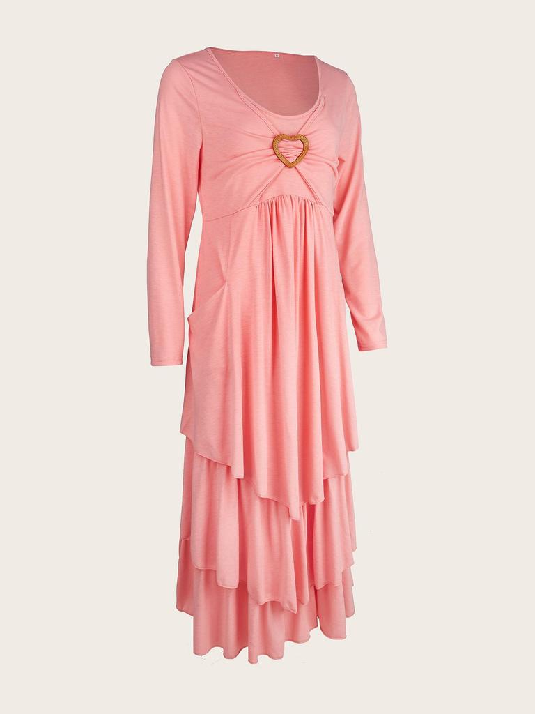 Stylish Heart-Embellished Layered Solid Color Dress