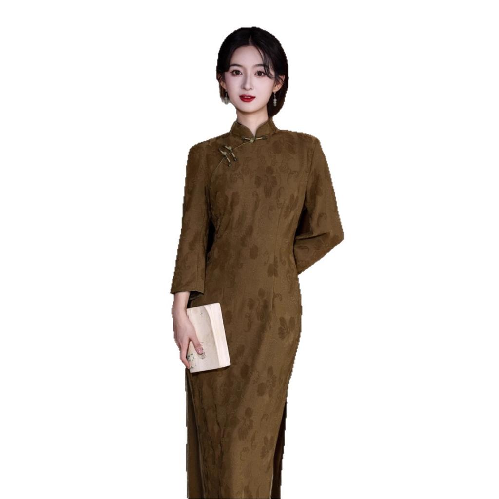 Guofeng 1011 autumn and winter new improved jacquard embroidery slim cheongsam new Chinese large size long wedding ceremony