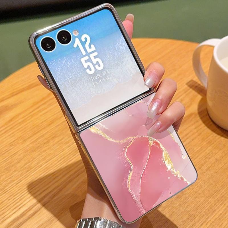 

White Marble attern Case For Samsung Z Flip 5 6 7 FE Luxury Hybrid 3in1 Leather Skin Plating Folding Phone Cover For Samsung Z Flip7 Flip6 Flip5 Samsung Z Flip5 бежевий