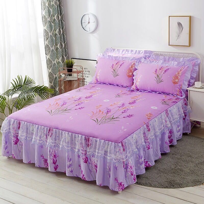 Fashion Lace Bedspread Soft Sanding Bed Skirt Queen Twin King Size Fitted Sheet Double Layer Ruffle