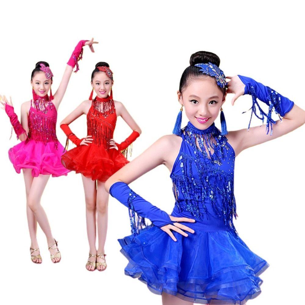 Tassel Kids Latin Dance Dress Professional Dance Performance Outfits Stage Costume  Children Girls