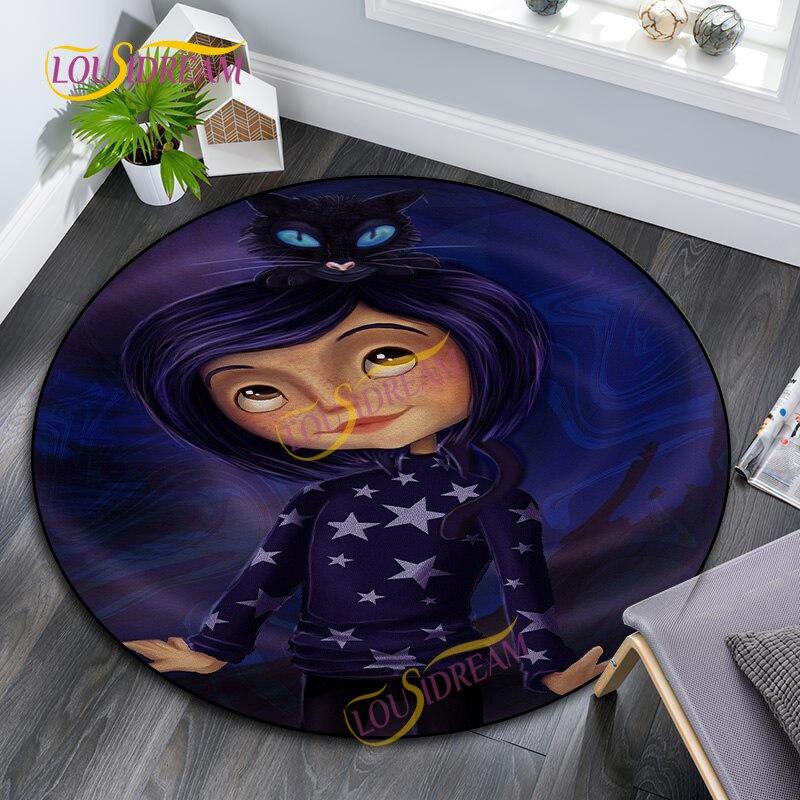 Coraline Cartoon Round Carpet Living Room Decorative carpetOffice Computer Chair Area Floor Mat Children Plush Play Mat