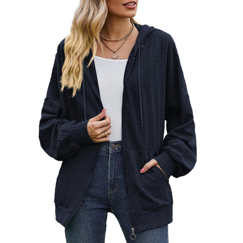 Spring and Autumn Women's Jacket Solid Color Pocket Long Sleeve Loose Hooded Sweatshirt Women Jacket