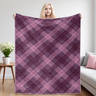 Purple Plaid Winter And Summer Dual-Use Comfortable Flannel Blanket, Soft And Sticky Sofa Cover Blanket, Exquisite Gift