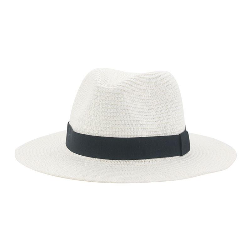 Black Ribbon Panama Straw Hat Flat Eaves Outdoor Spring and Summer Sunshade Beach Hats for Women