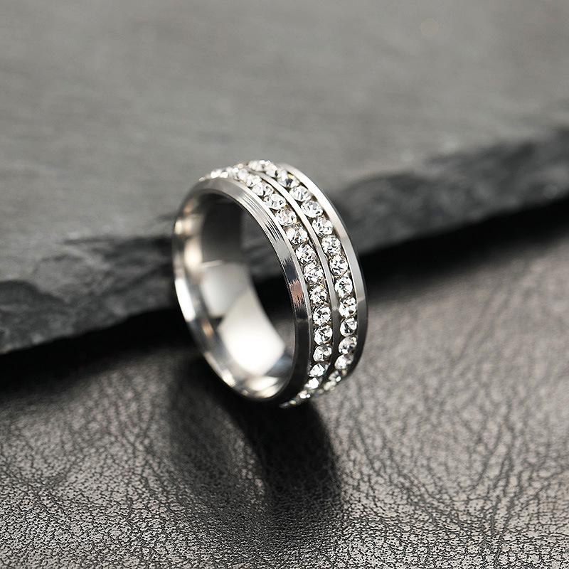 Titanium Steel Double Row Full Diamond Inlaid Women s Ring 6