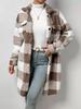 Autumn and Winter Buttoned Lapel Plush Plaid Skirt Loose Temperament Commuting Long Coat Women
