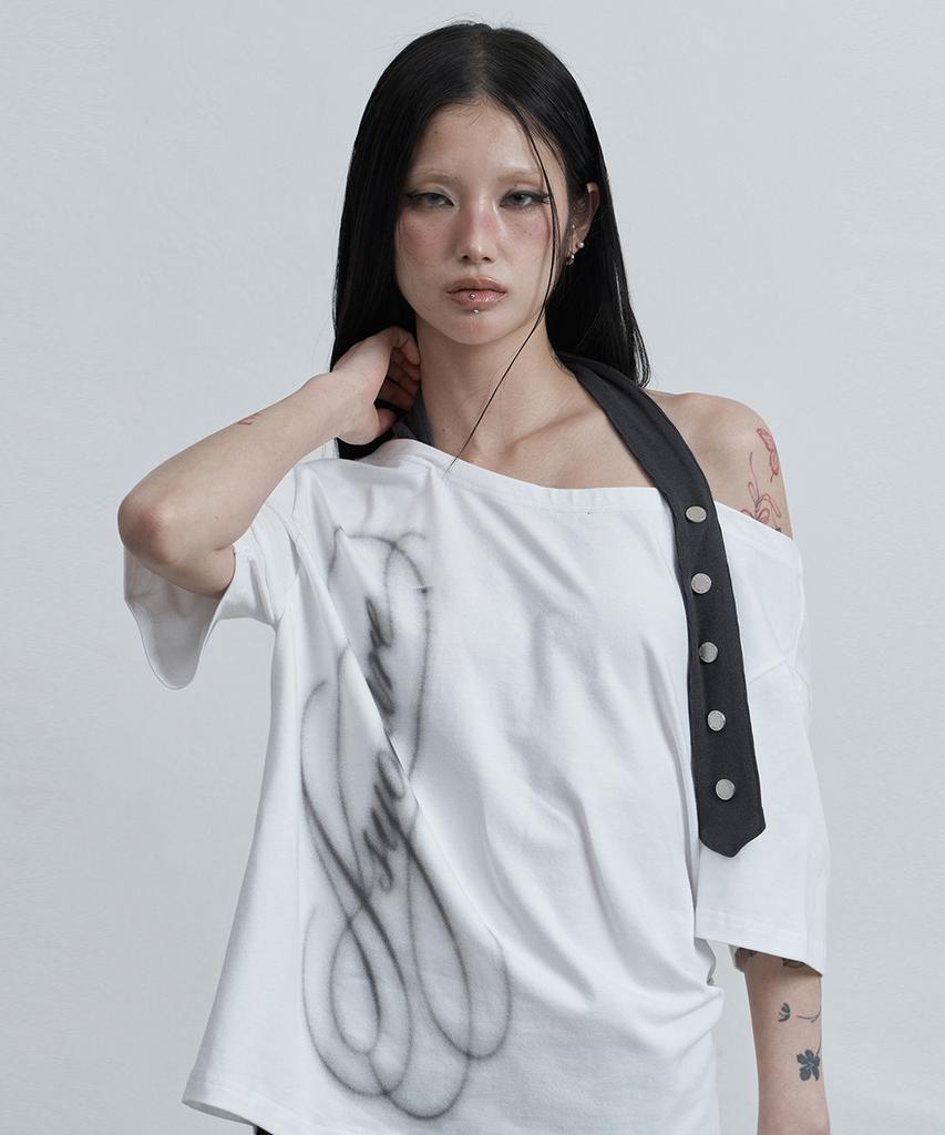Aejeuyua Belted Halter Off-Shoulder Tee White