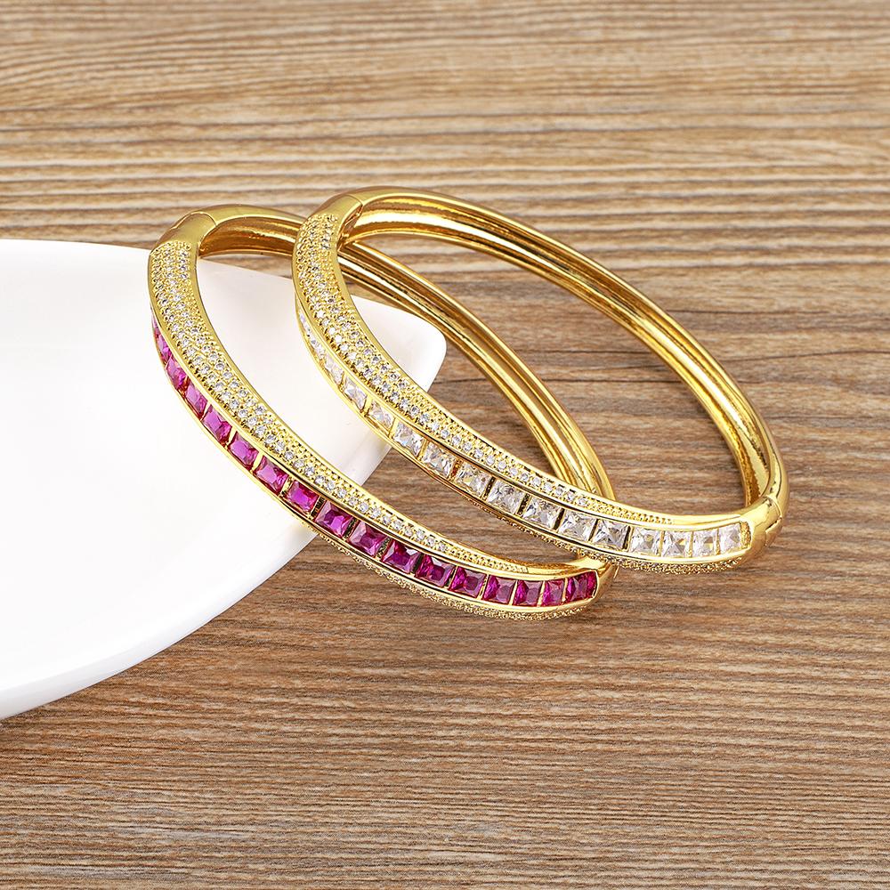 Nidin New Fashion Classic Hot Selling Copper Zircon Bangle Bracelets Shiny Crystal Rhinestone Jewelry For Women Fine Accessories