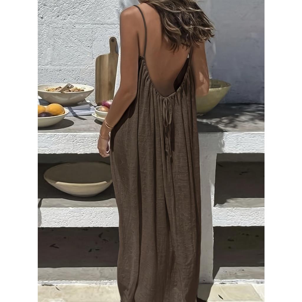 New Women's Spaghetti Strap Backless Loose Long Loungewear Dress