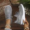 Women Iridescent Rhinestone Platform Sneakers Elastic Breathable Mesh Wedge Non Slip Rubber Sole Sale Shoes With Free Shipping
