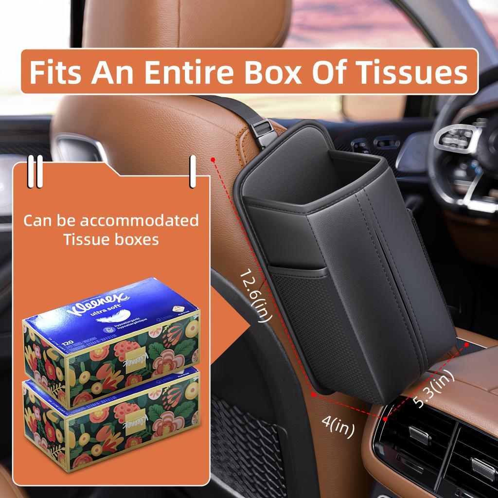 1pc CHEGES Car Seat Side Storage Organizer with Side Pocket & Tissue Holder - Heavy-Duty Dashboard Organizer with Non-Slip Grip