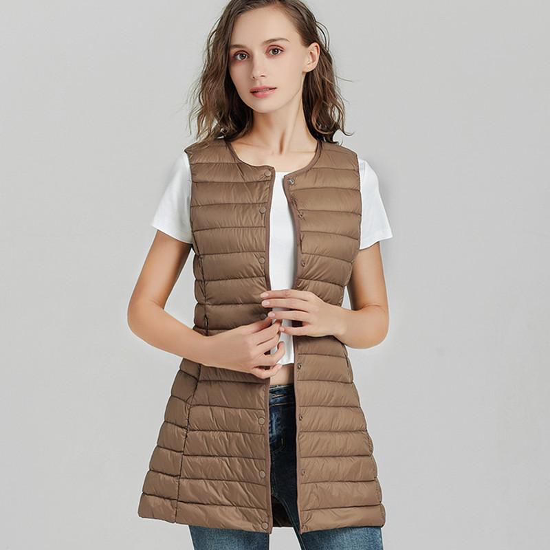 2024 Winter New Commuter Light and Thin Medium and Long Down Jacket Women's Light Round Neck Vest Jacket Large Size