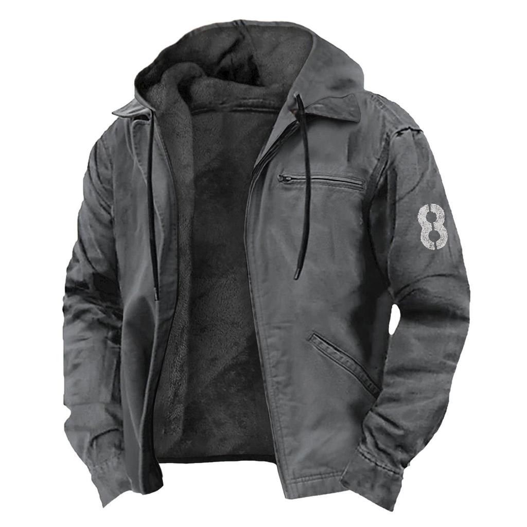 Men's Casual Zippered Pocket Hooded Jacket Men's Color Fashion Warm Jacket