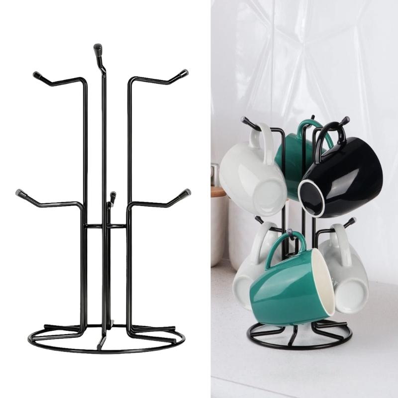 Heavy Duty Carbon Steel Mug Holder With 6 Hooks For Organized Kitchen Space Saving Storage Solution