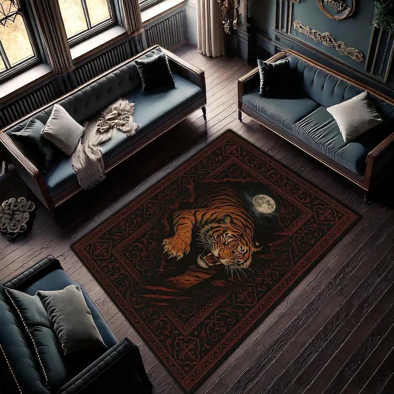 Black and WhiteTiger Rug Tufted Polyester Non-Slip Animal Living Room Bedroom Carpet Home Decoration Mat