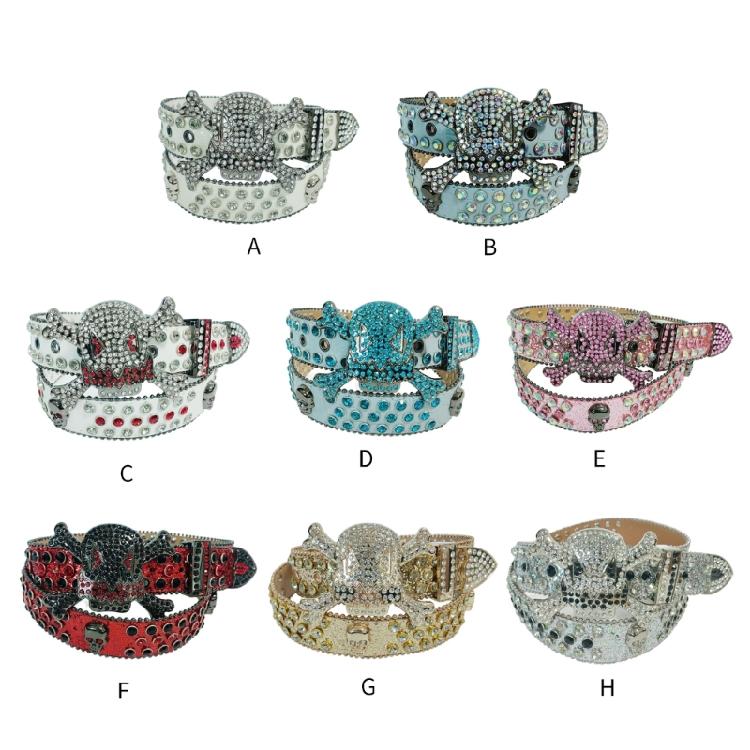 Versatile Male Female Skull Rivet Waist Belt with Rhinestone Buckle Adjustable