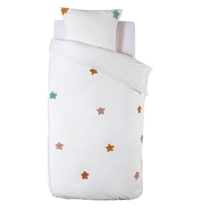 Housse de couette + 1 taie coton lave 140 x 200 cm Petites etoiles