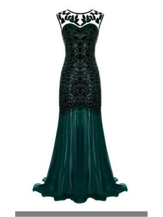 

Винтажное платье для вечеринки 1920-х годов с пайетками, бисером и оборками из сетки XXXL зелёный