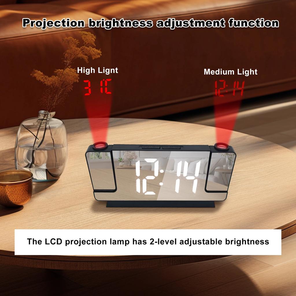 DIGITAL DUAL PROJECTION ALARM CLOCK FOR BEDROOM - Large LED Display, 2*180° Rotatable Projector, Loud Alarm , 12/24H