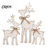 Christmas Elk Tabletop Decor 3Pcs/Set Wooden Table Sign, Rustic Reindeer Family Decoration, Decorative Sign Jute Rope Bow Centerpiece for Xmas Holiday