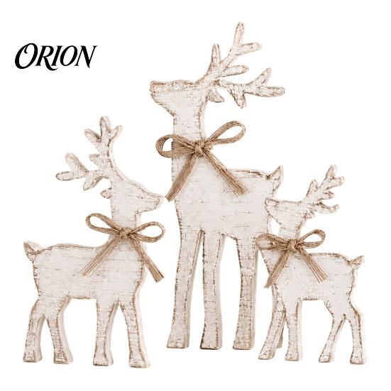 Christmas Elk Tabletop Decor 3Pcs/Set Wooden Table Sign, Rustic Reindeer Family Decoration, Decorative Sign Jute Rope Bow Centerpiece for Xmas Holiday